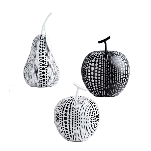 Yayoi Kusama-Inspired Polka Dot Fruit Sculptures – Modern Abstract Apple & Pear Resin Decor for Home, Office or Gallery