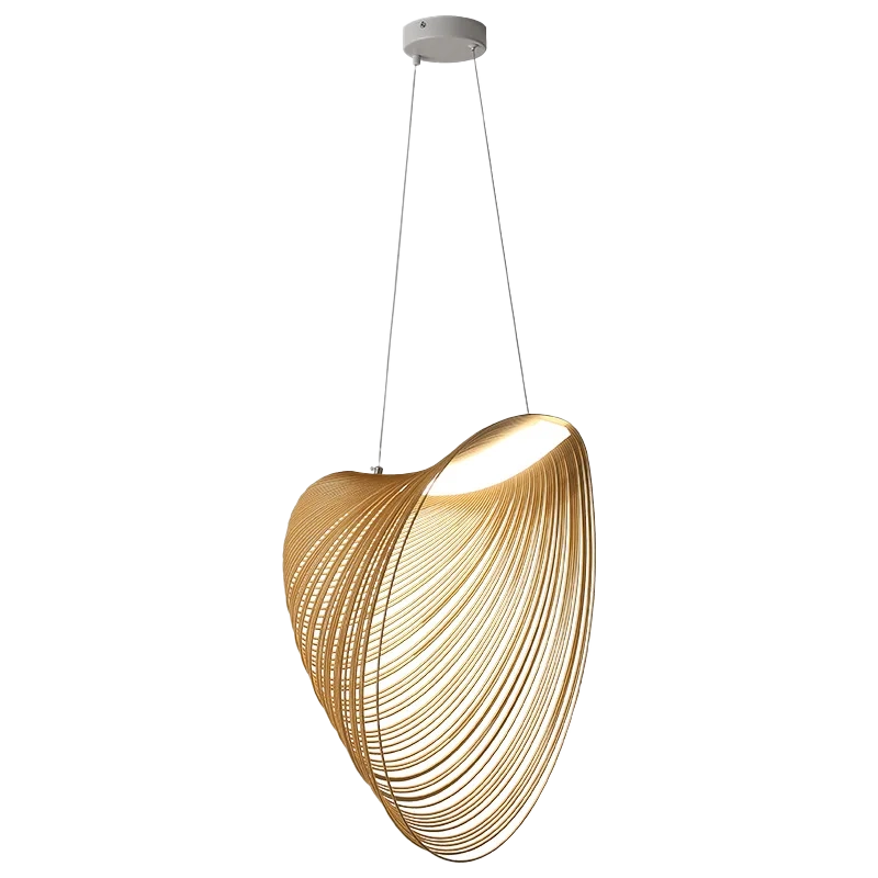 Nordic Wooden Ribbon Pendant Light – Sculptural Minimalist Ceiling Lamp