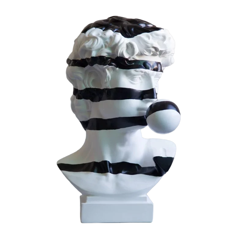 David Bubble Bust Sculpture – Striped Pop Art Resin Figurine