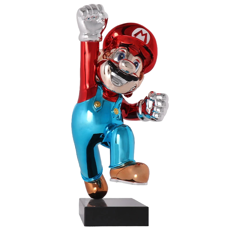 Pop Art Mario Electroplated Sculpture – Glossy Resin Designer Toy Decor