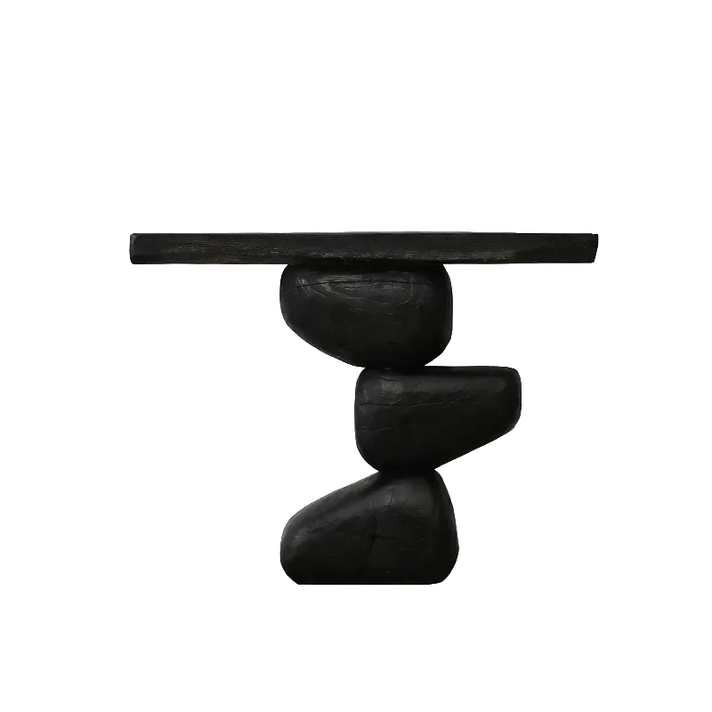 Zen Balance Console Table – Sculptural Charred Wood Statement Piece