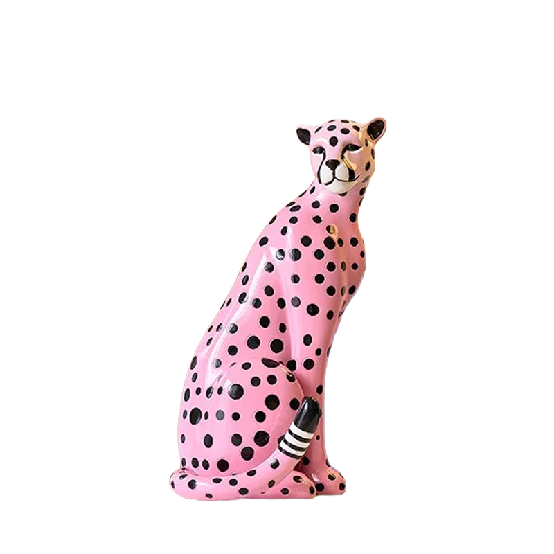 Modern Pink Leopard Sculpture – Luxury Resin Animal Figurine Decor