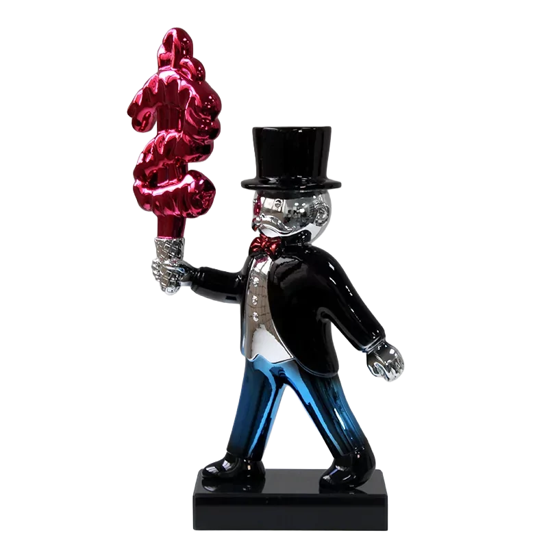 Luxury Pop Art Mr. Monopoly Sculpture – Koons Style Resin Wealth Figurine (Red / Green)