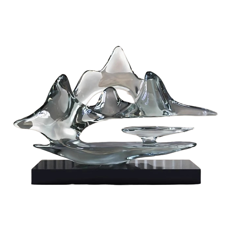 Abstract Transparent Crystal Sculpture – Modern Transparent Resin Mountain Art Decor